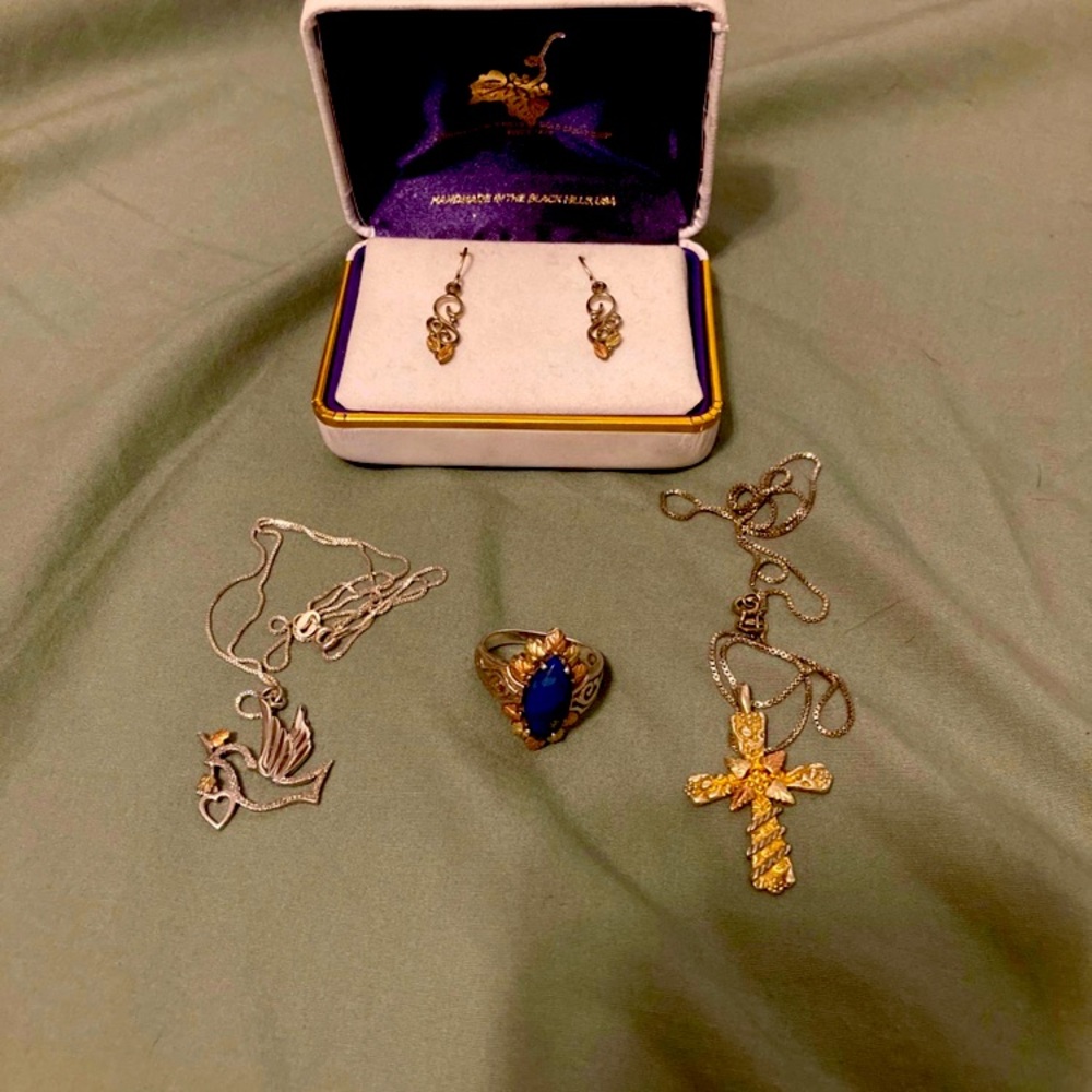 LOT of 4 BLACKS HILLS GOLD sterling + 12kt gold items !!!